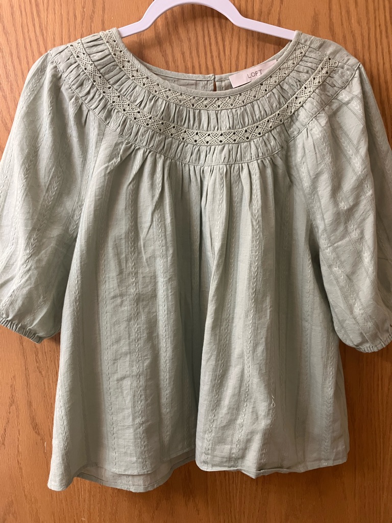 Loft Sage Green Peasant Blouse With Crochet Yoke